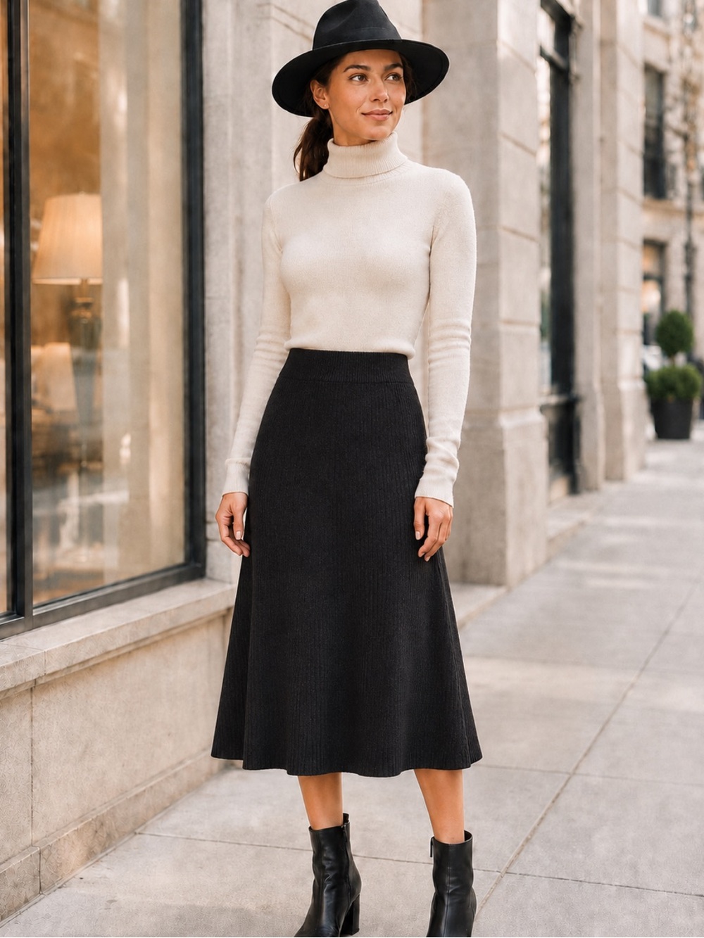 Beautiful Black Ribbed Knit Midi Skirt by Cherie Bliss❤️S